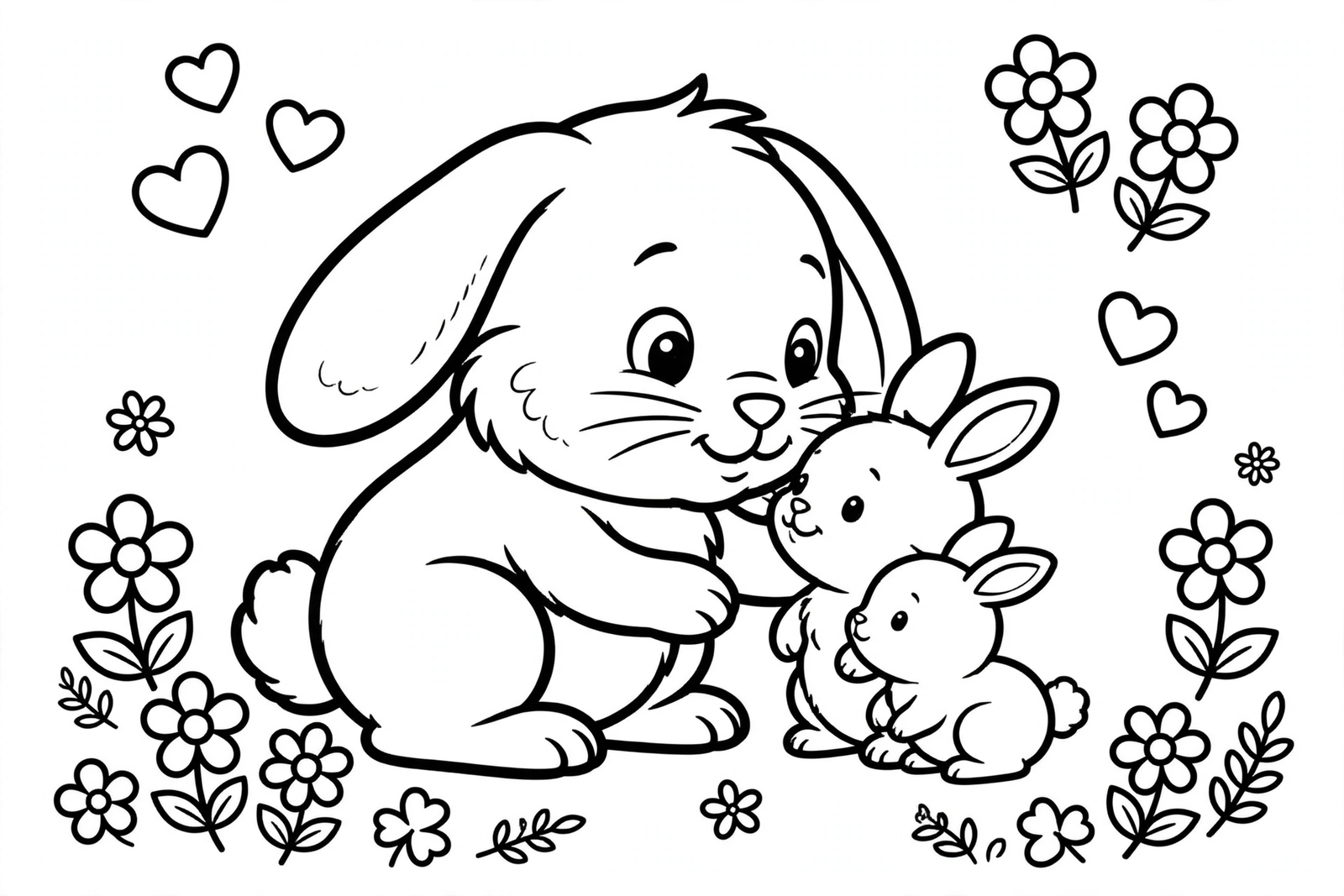 Color Mother Bunny and Babies online