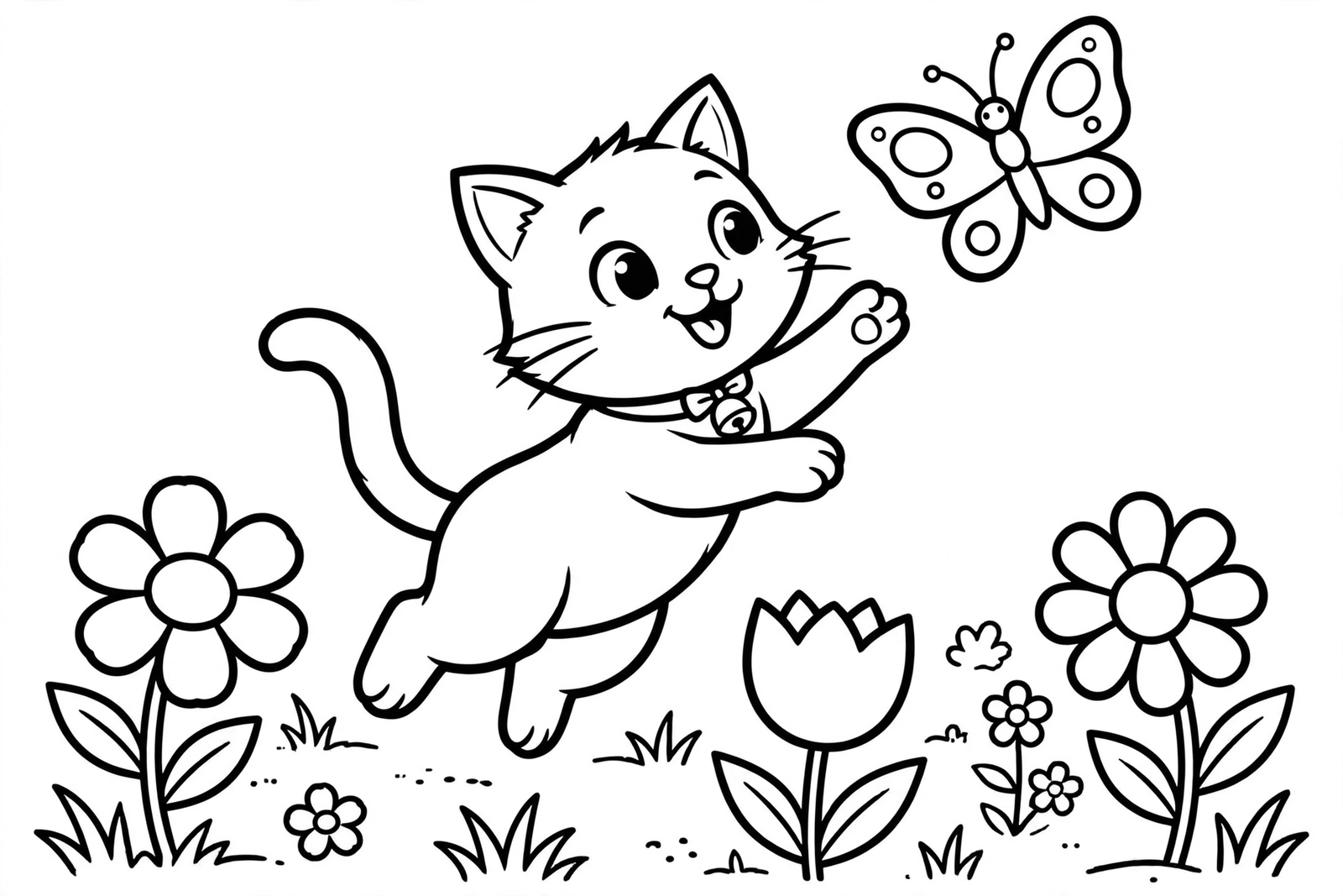 Kitten Chasing Butterfly coloring page