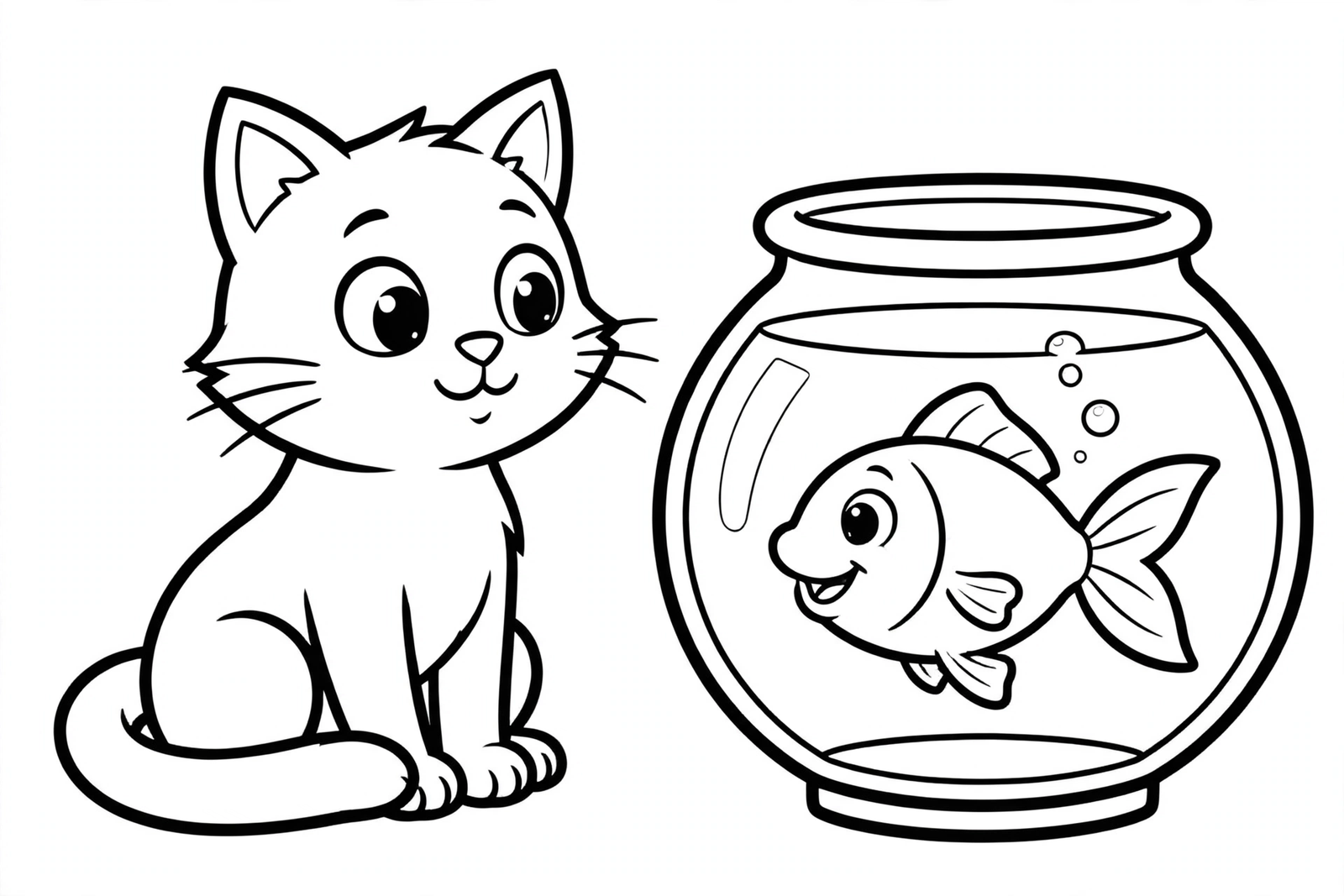 Cat and Fish Bowl coloring page