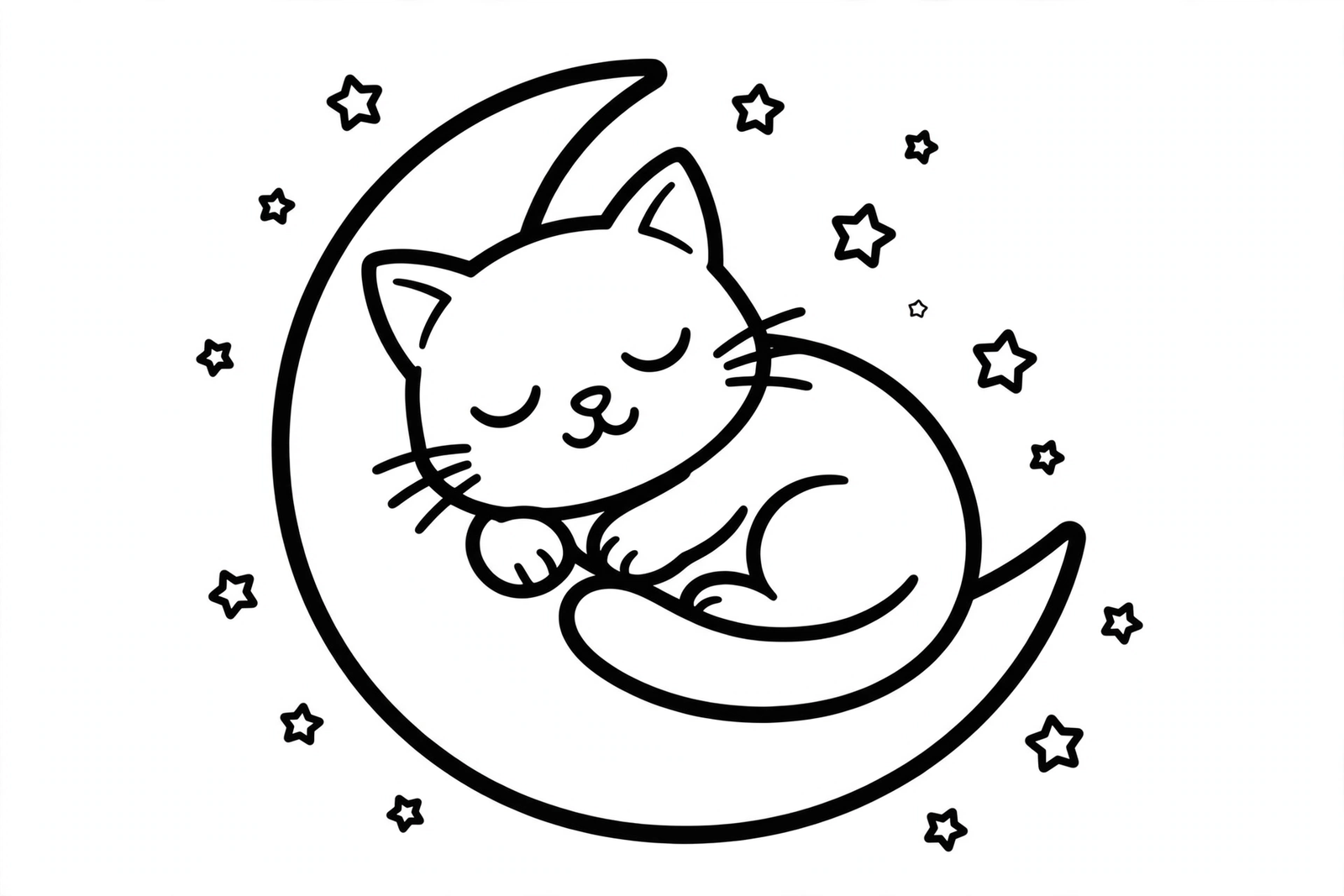 Sleeping Cat on the Moon coloring page