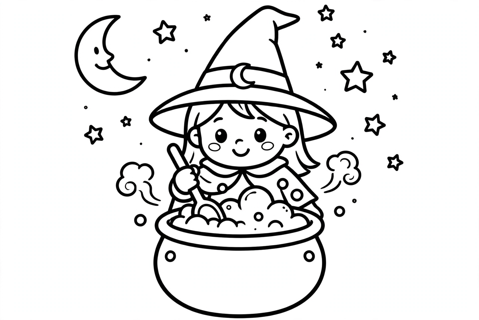 Halloween Witch & Cauldron coloring page
