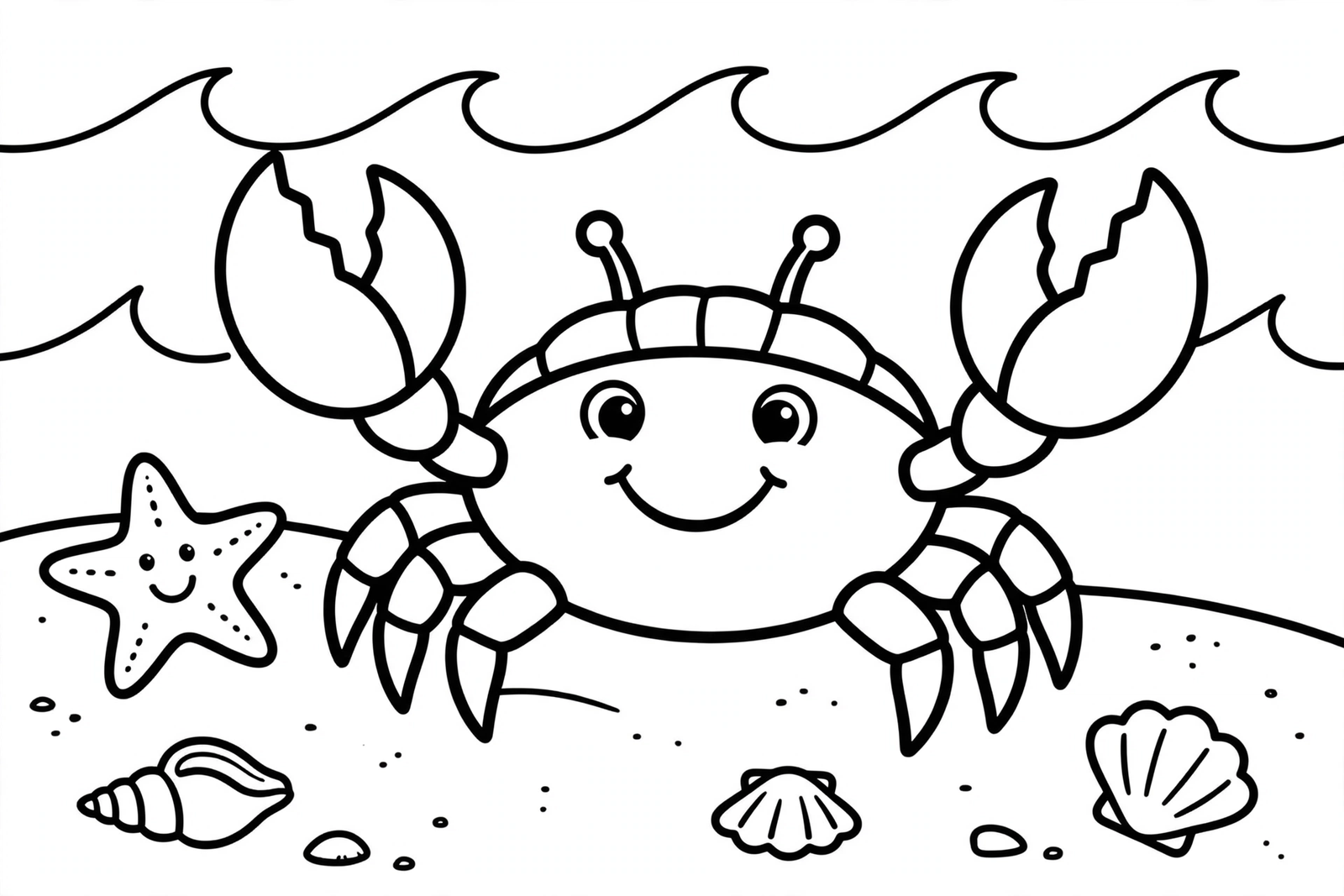 Crab on the Beach coloring page