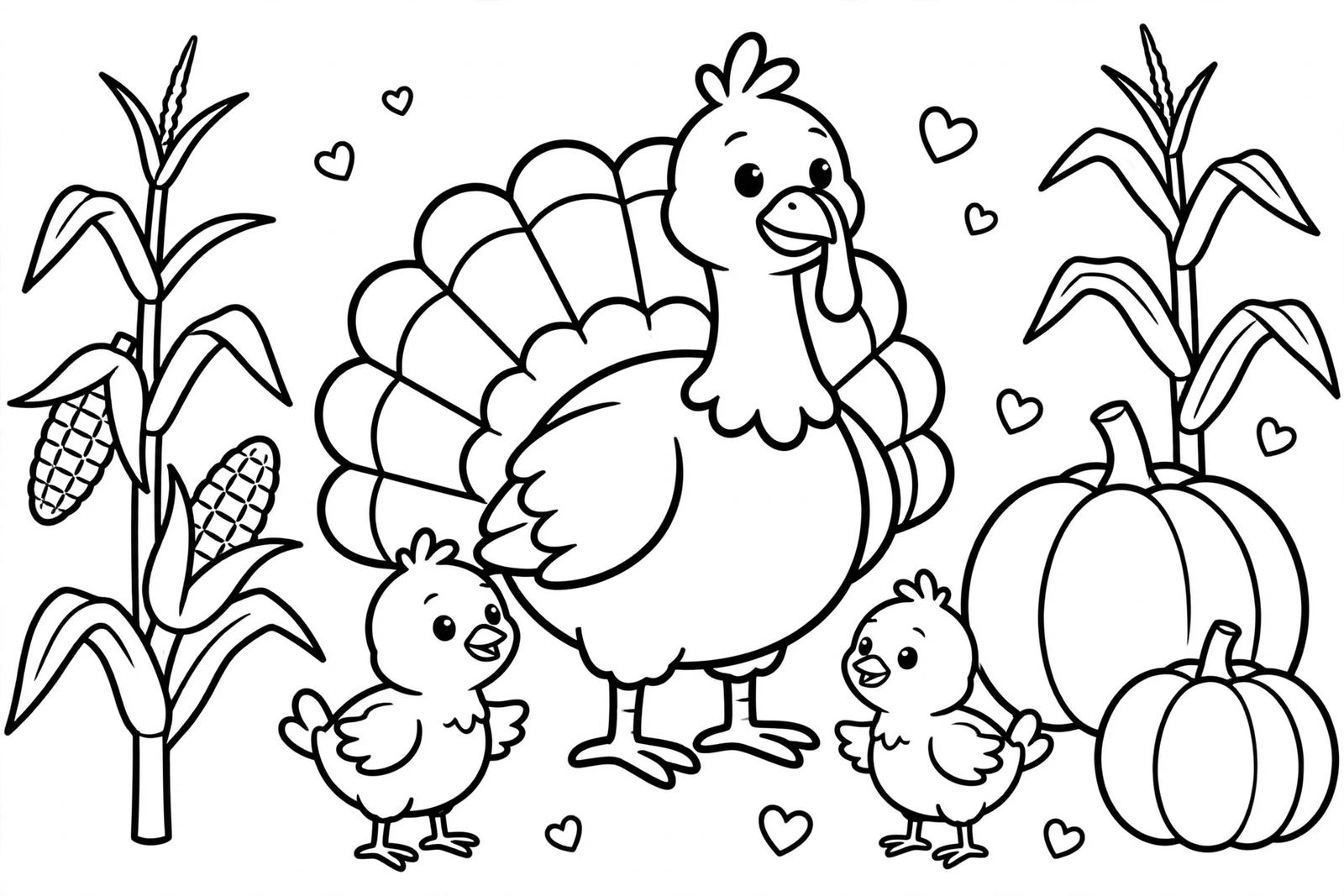 Thanksgiving Turkey Family coloring page