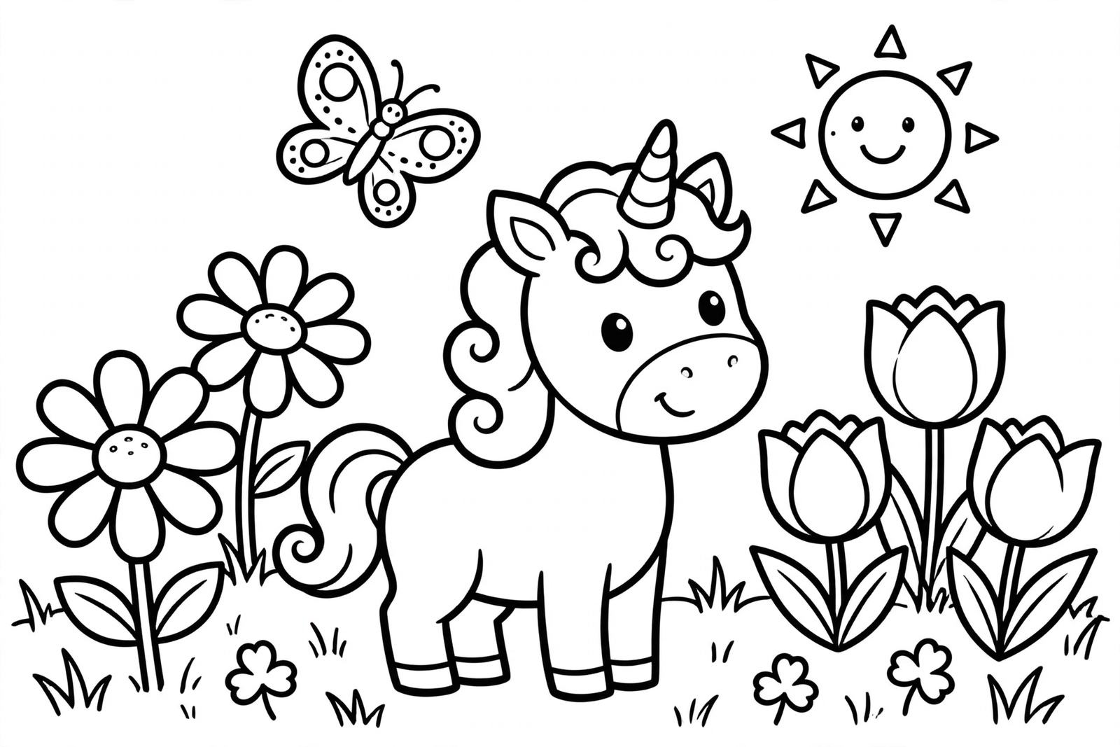 Unicorn in Flower Meadow coloring page