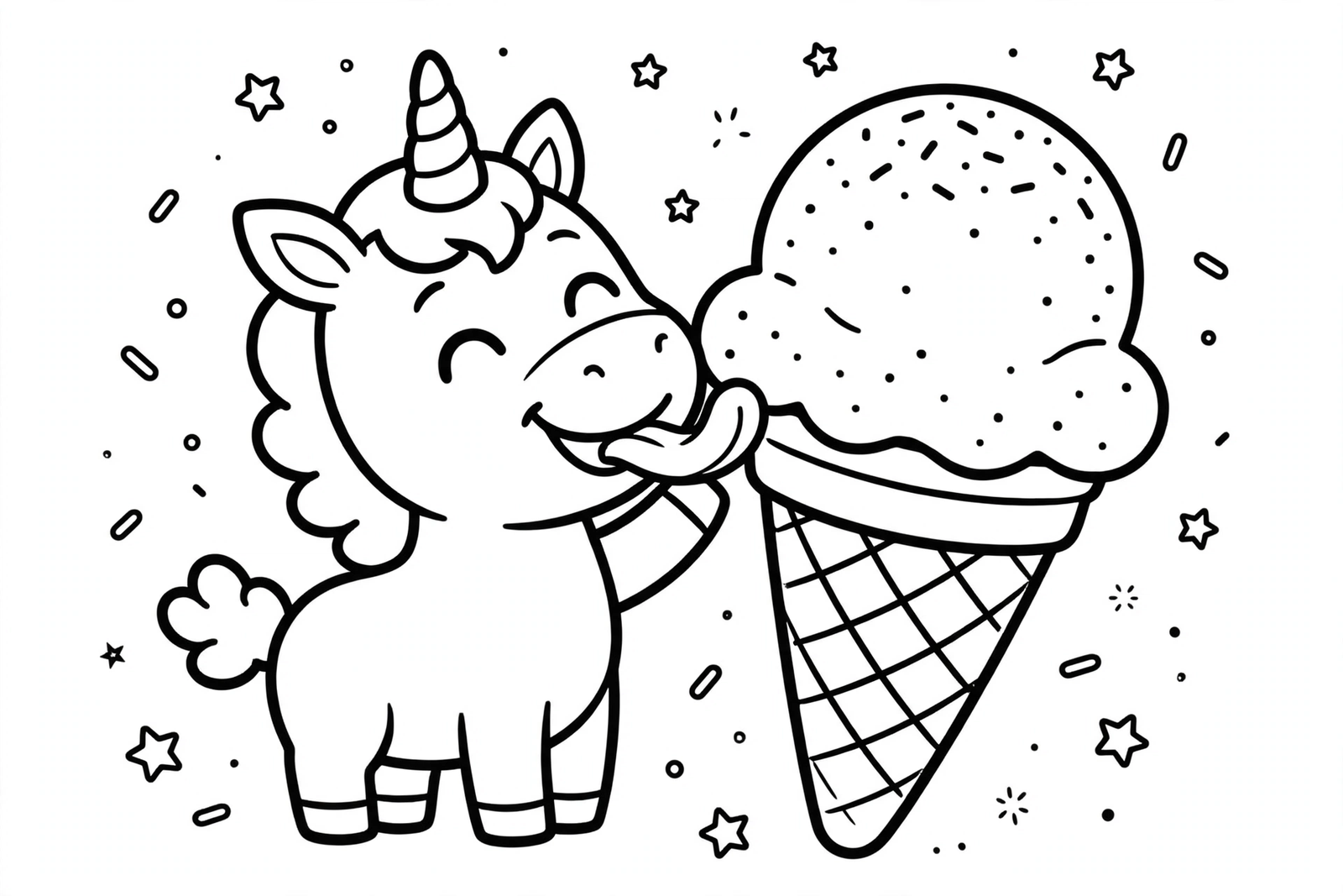 Unicorn with Ice Cream coloring page