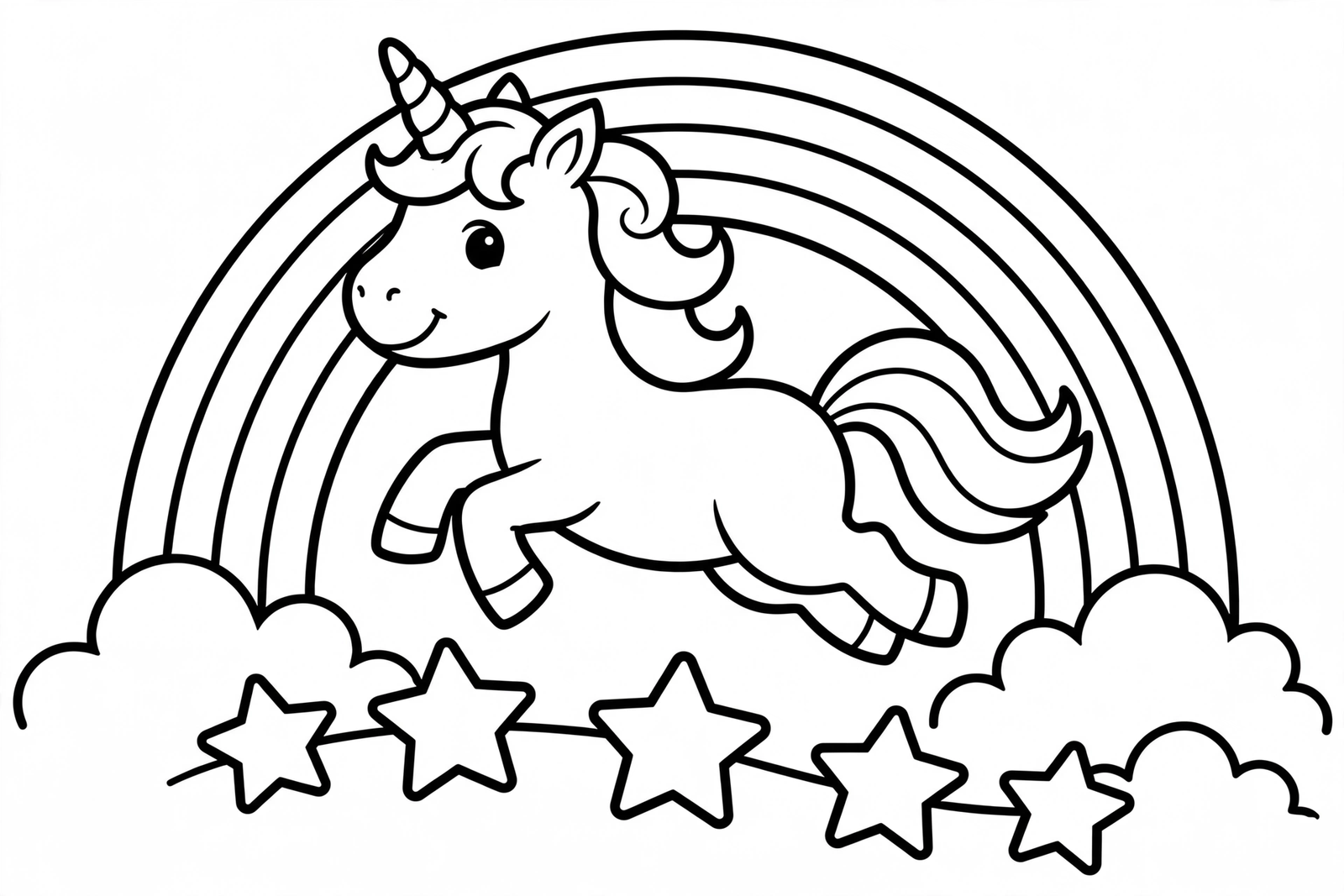 Unicorn Jumping Over Stars coloring page